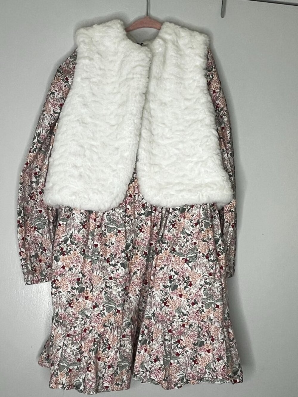 SerGent Major Floral Dress + Faux Fur Vest Set | Girls Size 9